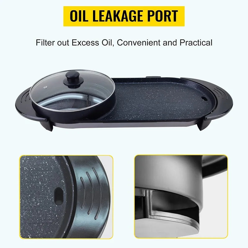 2200W Electric Barbecue Pot 2-in-1 Hot Pot Barbecue Pot Smoke-free Fast and Uniform Heating Independent Dual Temperature Control