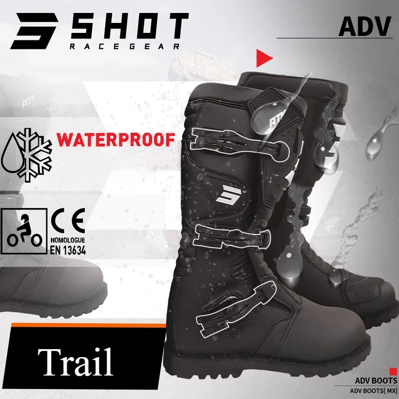 SHOT Off-road Motorcycle BOOTS Riding Rally Boots Waterproof  ATV Microfiber Leather Botas CE Certification Motocross Equipment