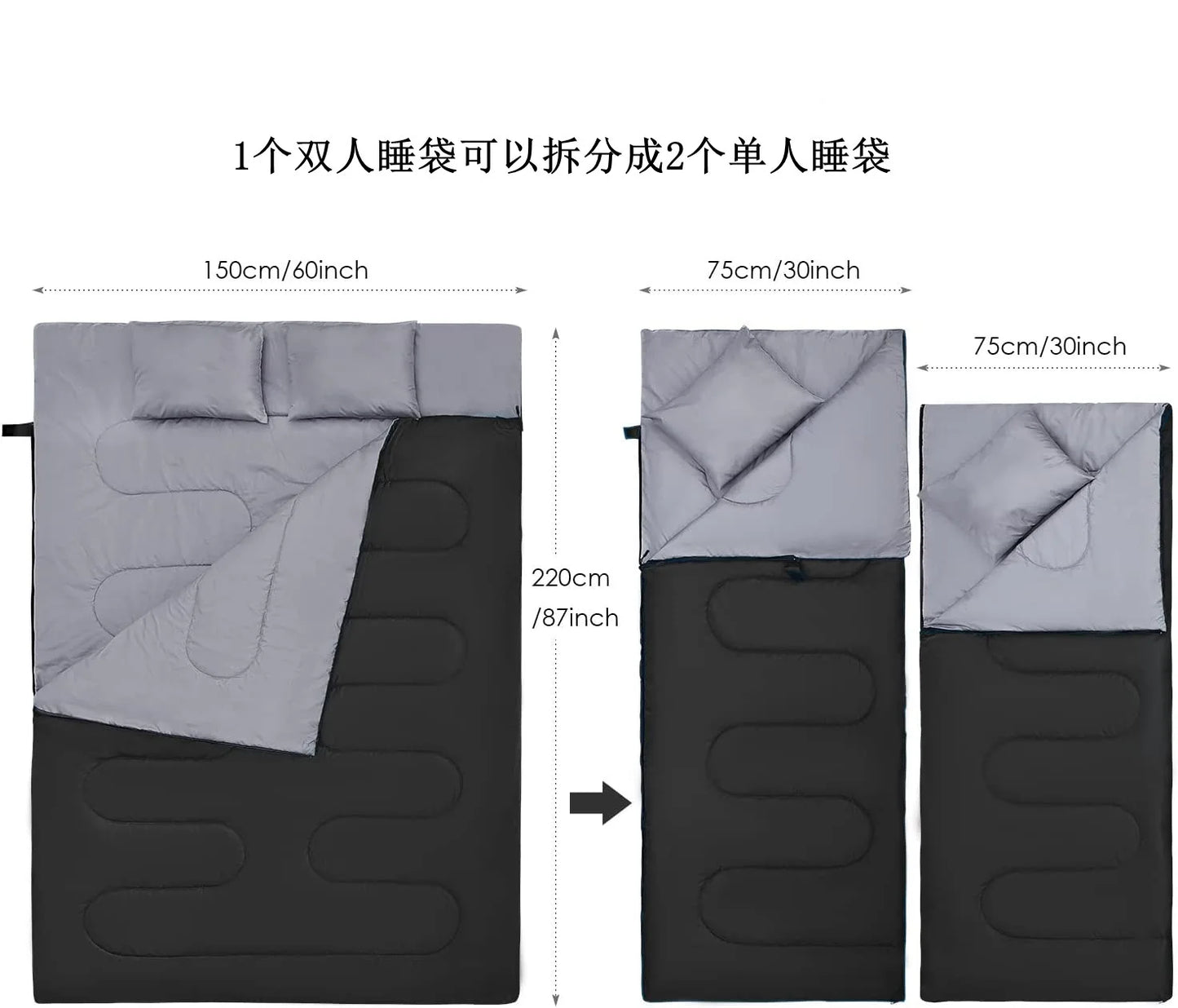 Outdoor camping can be split and spliced waterproof double couple thickened sleeping bag with pillow envelope type