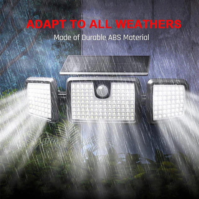 Solar Outdoor Lights Remote Control 3 Heads Motion Sensor Lights IP65 Waterproof 270 Wide Angle Flood Wall Lights with 3 Modes