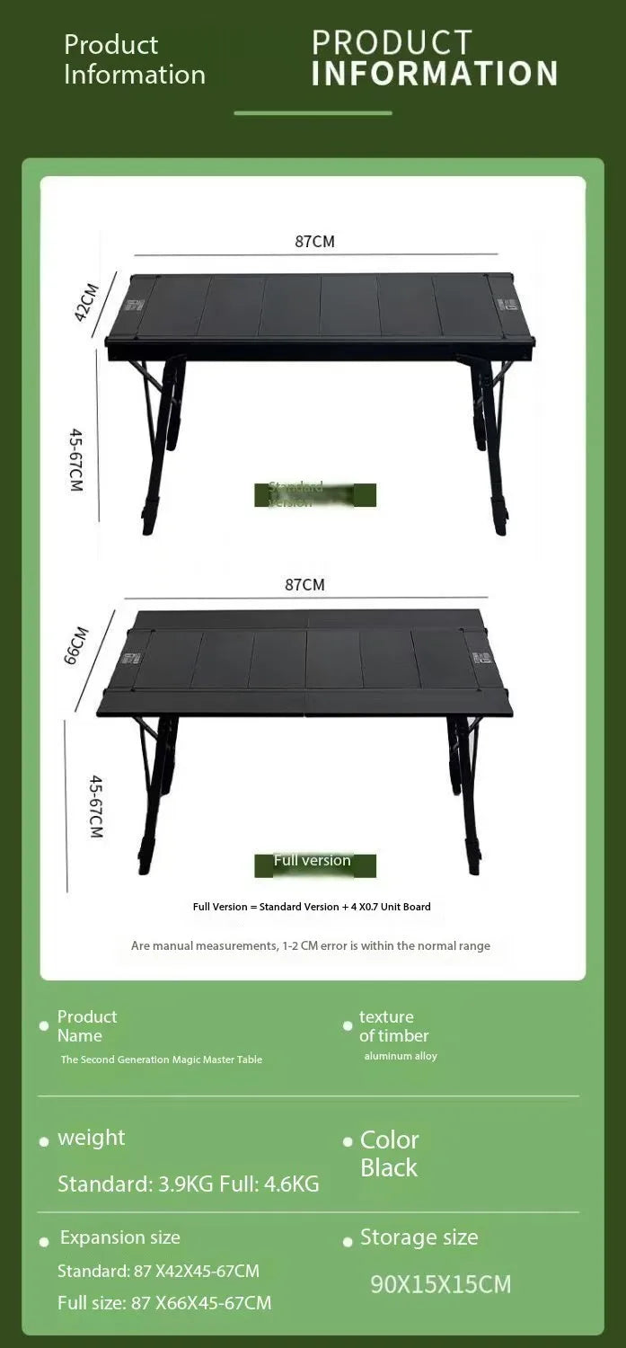 Aluminum Alloy Portable Table for Outdoor Camping, Magic Master Table, 3 Unit IGT Table, Folding Table