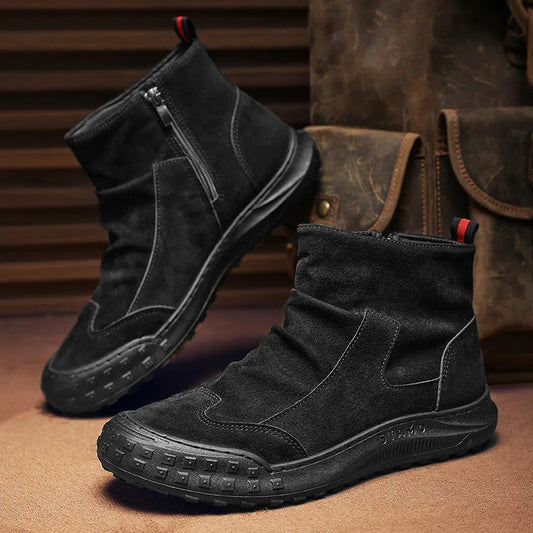 Autumn and winter new men's trendy versatile shoes, British retro short boots, wear-resistant and anti slip mid top boots