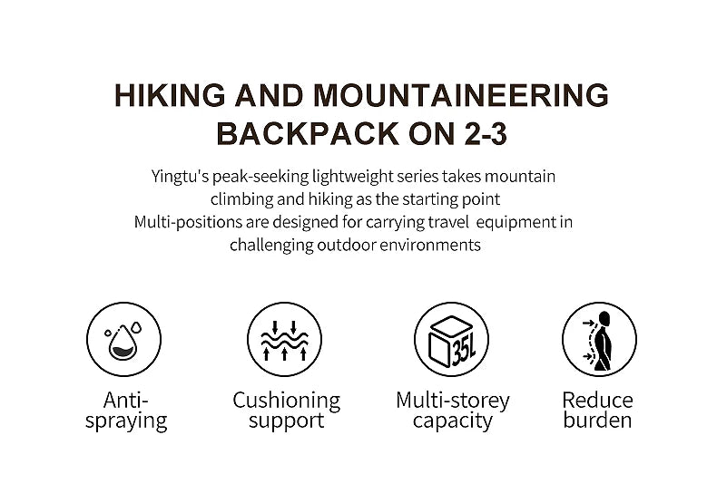 Internal frame waterproof hiking camping backpack with rain cover, large lightweight travel day backpack for climbing