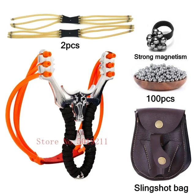 Powerful Alloy Slingshot Set Steel Balls Catapult Slingshot Bow Bag with 2 Rubber Bands Outdoor Hunting