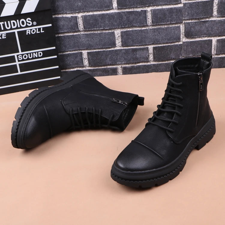 England style men fashion party banquet dress platform boots original leather shoes cowboy autumn winter boot motorcycle botas