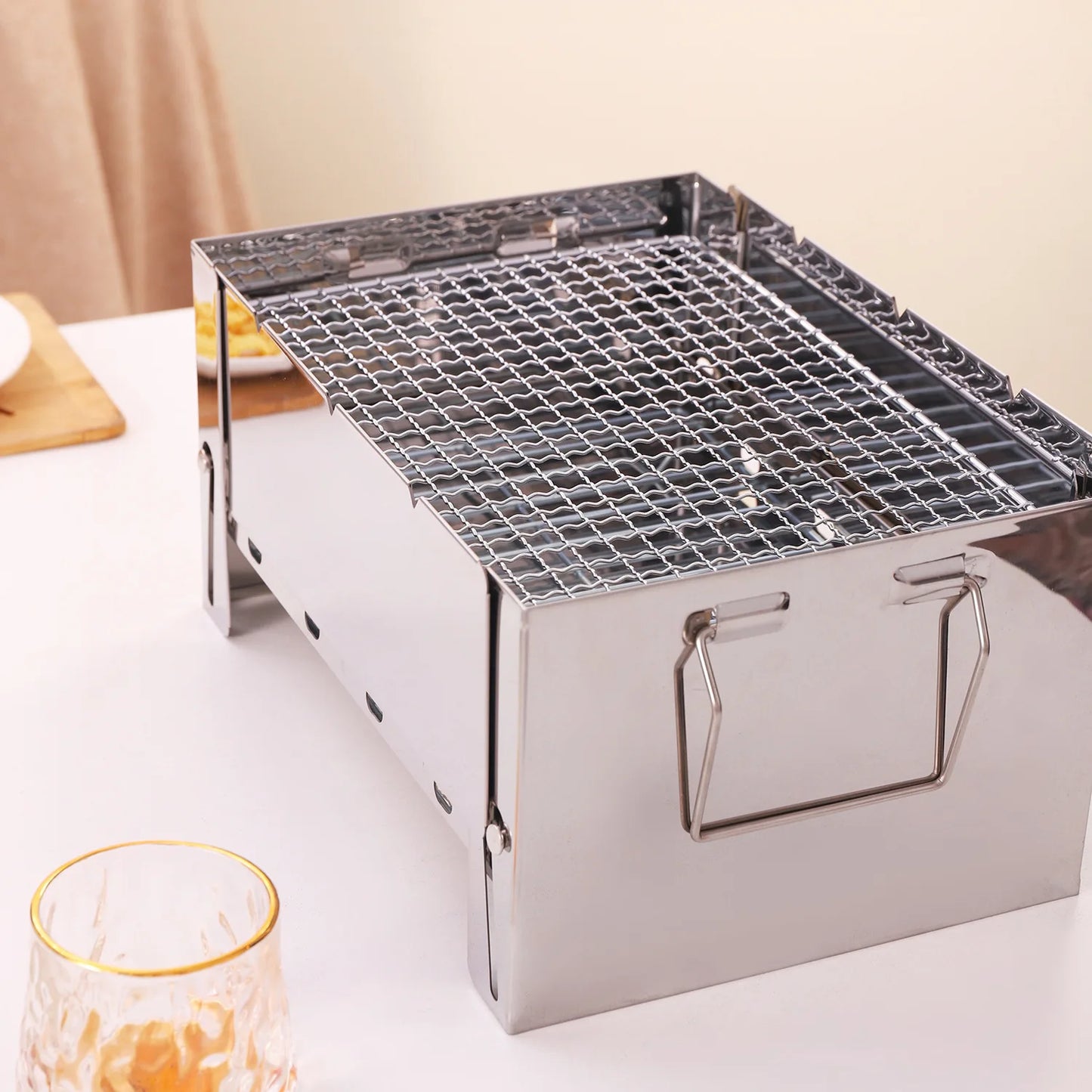 About 30X20X15cm Portable Folding BBQ Grill for Outdoor Camping Bonfire Parties Collapsible Wood-Burning