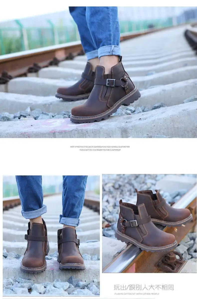 Retro leather boots for motorcycles durable men boots couple's short shoes motorcycle safety equipment motorcycle shoes