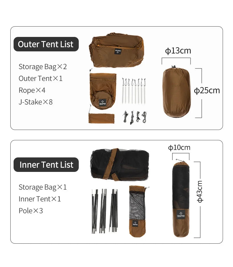 Thous Winds Taurus 1 People Camping Tent Ultralight Hiking Tent Backpack Outdoor Cot Tent 15D Nylon Ripstop Both Side Silicon