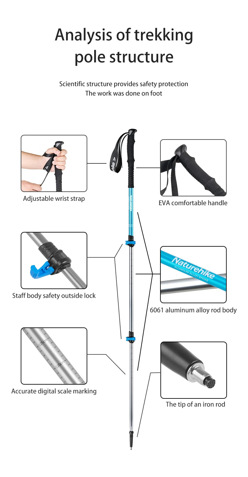 Naturehike Sunny Snow Base Walking Sticks Outdoor Children's Hiking Poles Men Women Camping Cane Ultralight Aluminum Alloy Trek