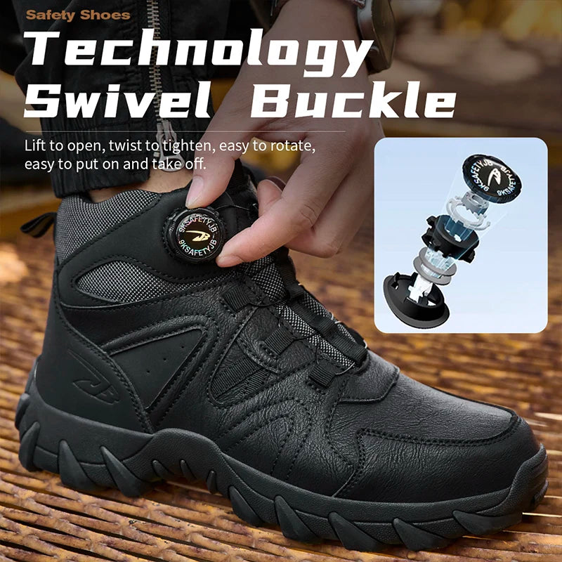 Rotating button Safety Boots Men Outdoor tactical boots Indestructible shoes Puncture-Proof Work Boots Steel toe shoes Sneakers