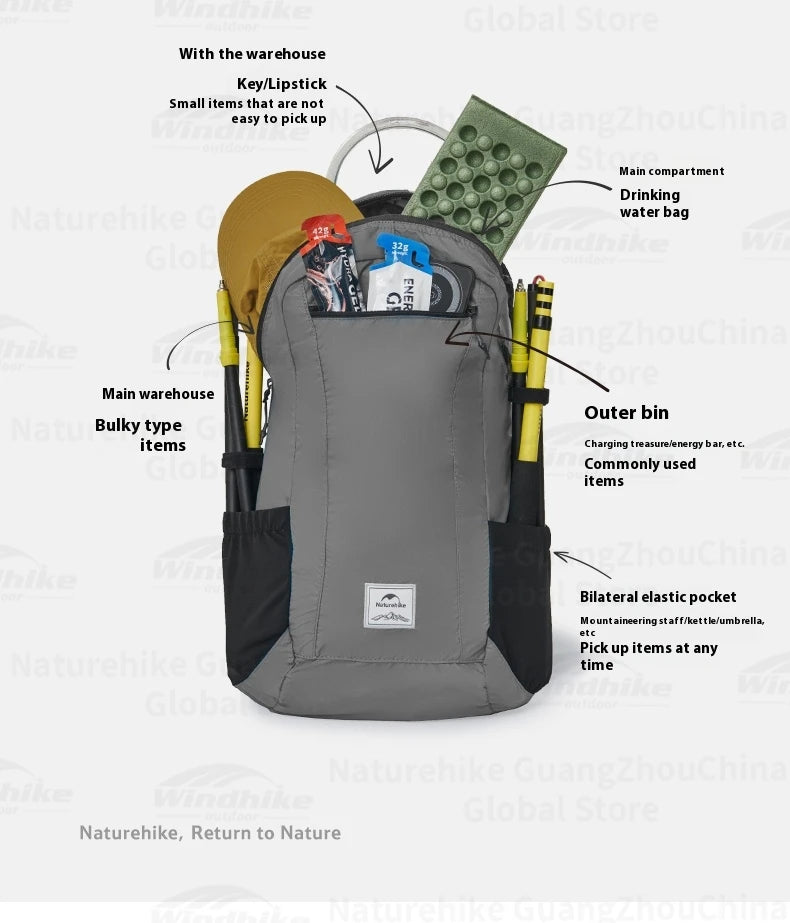 Naturehike 25L/30L Folding Backpack 30D Nylon Silicone Waterproof PU2000+ Outdoor Travel Climbing Hiking Ultralight Shoulder Bag