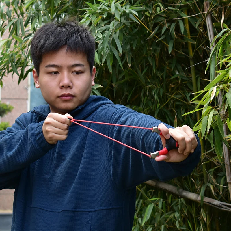 New Style Stainless Steel Powerful Slingshot with Tube Rubber Band Mud Balls Slingshot Catapult Bag for Hunting Outdoor