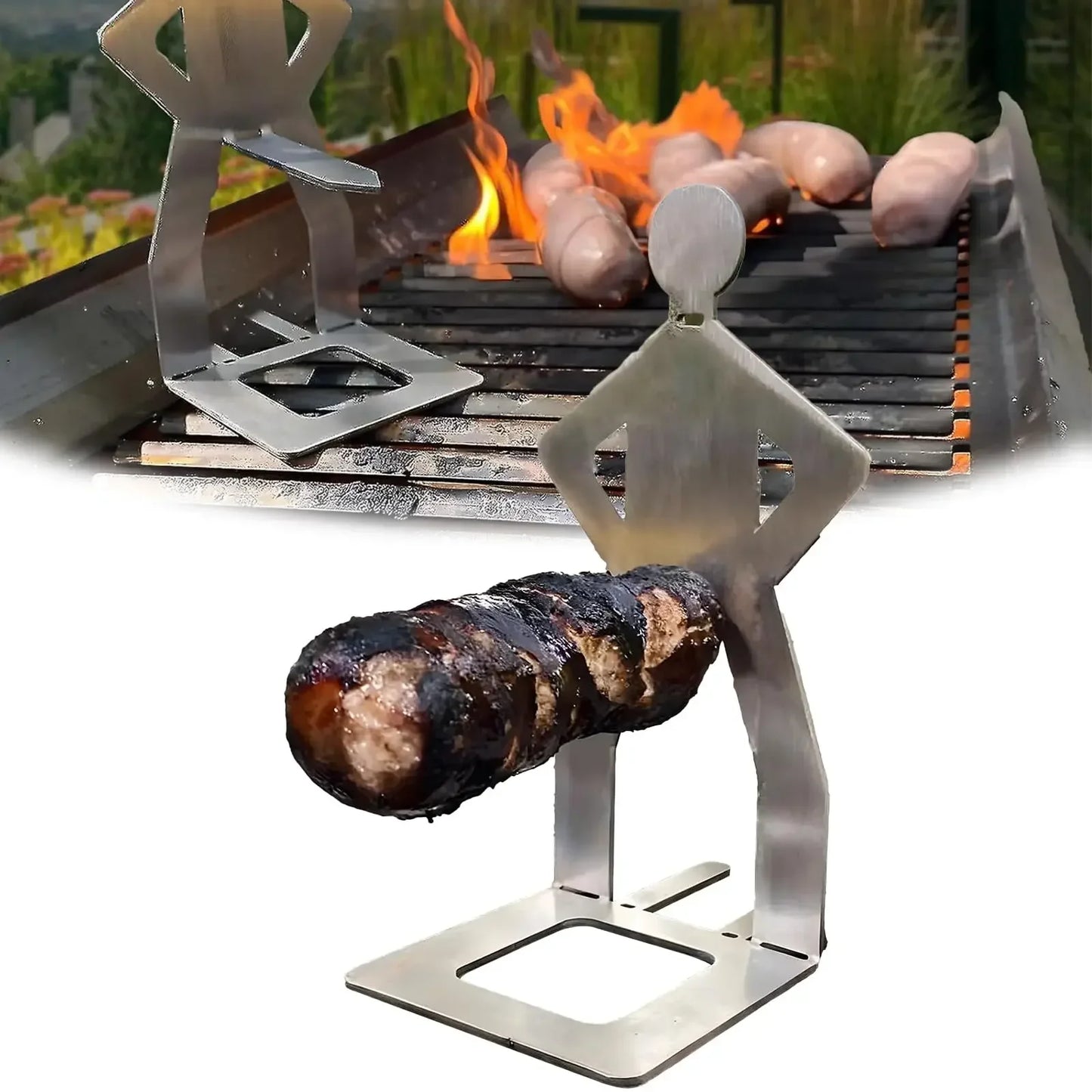 Stainless Steel Funny BBQ Sausage Holder Humanoid Grill Rack for Hot Dogs Portable Camping Picnic Essential with Humorous Design