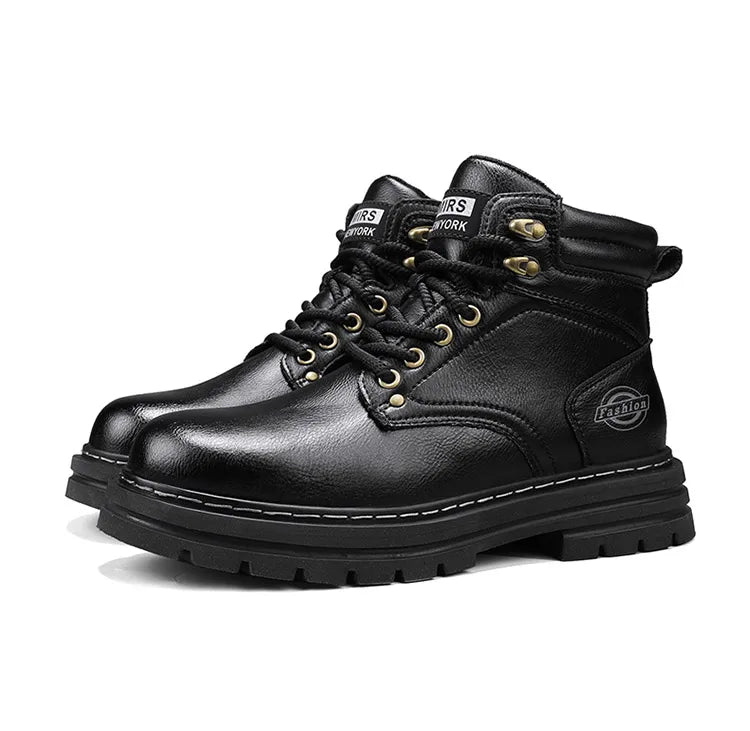 High Top Boots Men's Leather Shoes Fashion Motorcycle Ankle Boots for Men Winter Boots Man All-match Shoes Lace-Up Botas Hombre