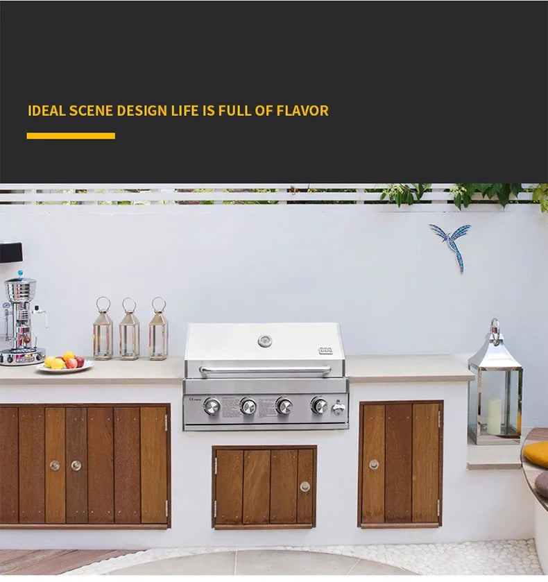 304 stainless steel embedded barbecue stove courtyard gas barbecue grill charcoal gas dual-purpose stewing stove BBQ