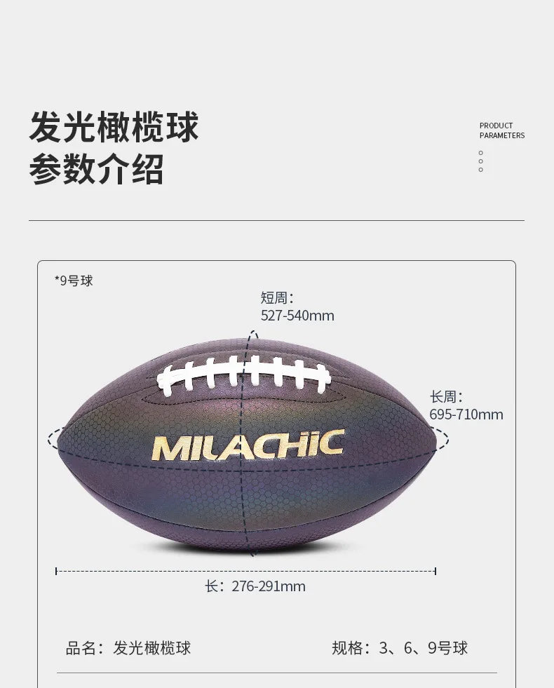 Training Reflective Rugby Ball Professional Grade Ball Toss Kick Practice for Youth Adult, Indoor and Outdoor Use, Size 3, 6, 9