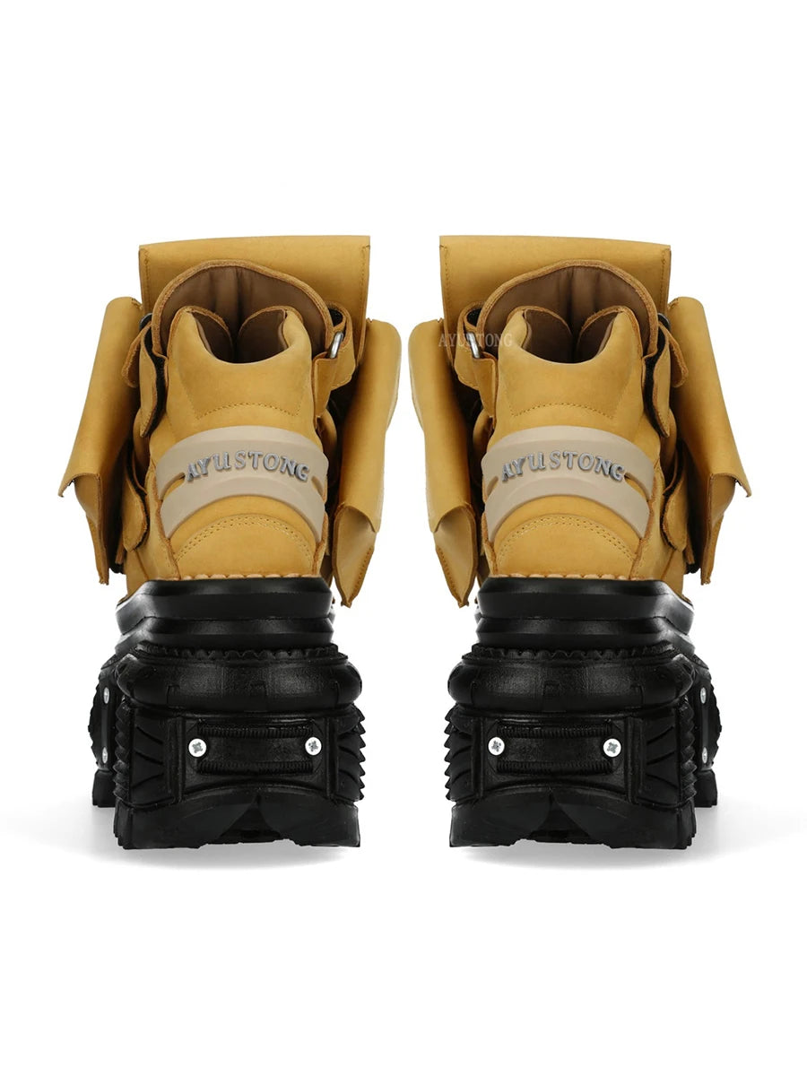 Thick Sole Lace Up Short Boots Autumn New Round Toe Punk Street Rock Sports Casual Shoes Black Fashion Women's Ankle Boots