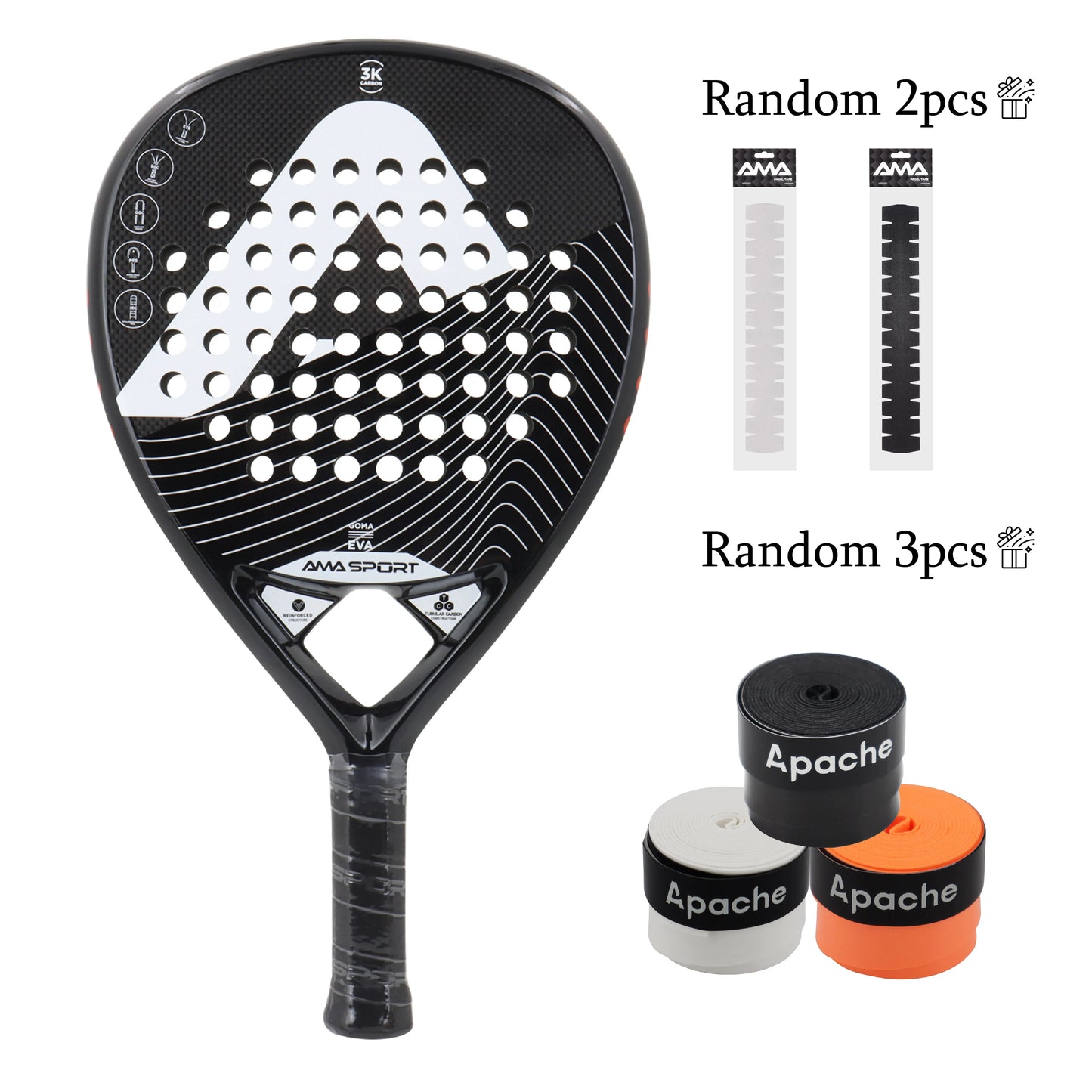AMASPORT Padel Tennis Racquets Full Carbon Fiber Rough Surface High Quality Padel Rackets Provides A Great Hitting Experience