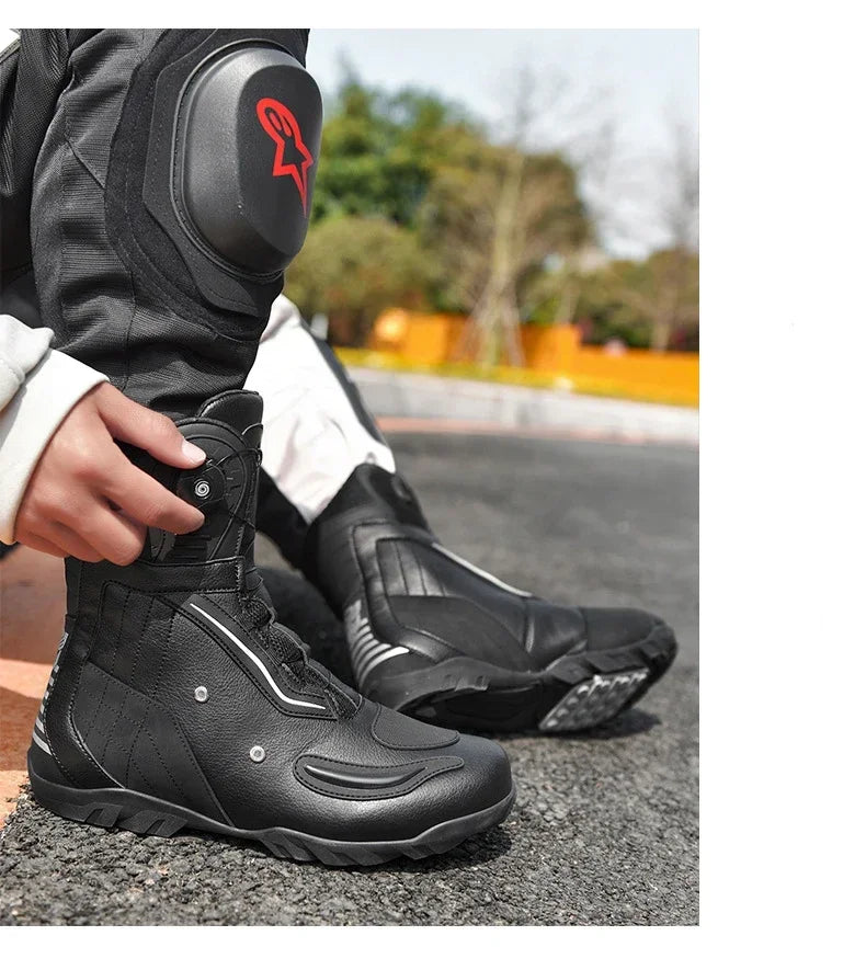 Motorcycle  Ankle Boots Racing Shoes Men Riding Durable Anti-Slip Grip Anti-kick protection Quick Lock moto Equipment Motorbike
