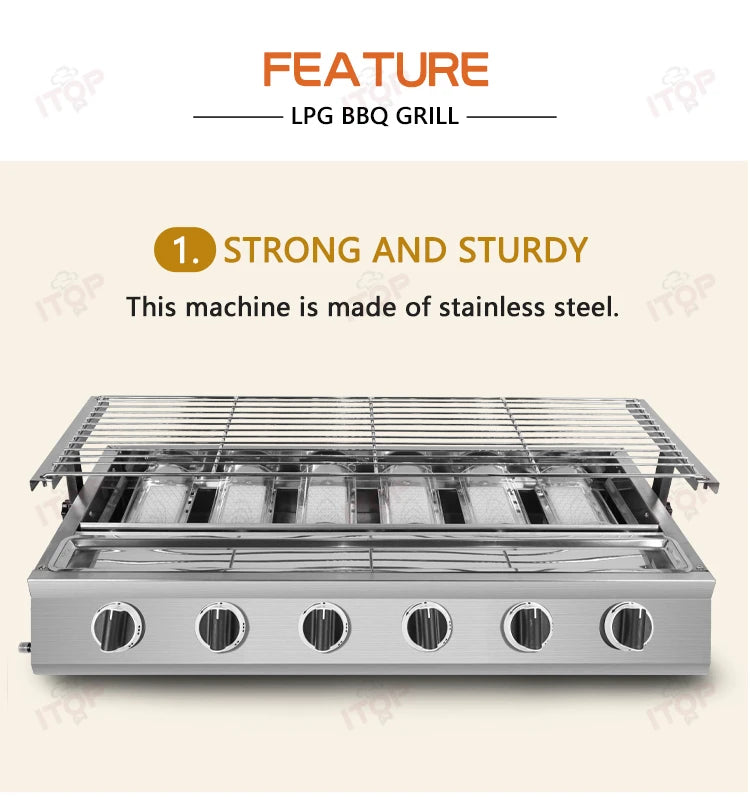 Commercial Stainless Steel Propane Gas BBQ Grill for Outdoor Street Stall Roasting Fish and Oysters