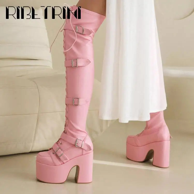 Punk Goth Women Motorcycle Boots Block High Heels Platform Shoes  Woman 2024 New Brand Luxury Fashion Design Cool Street Boots