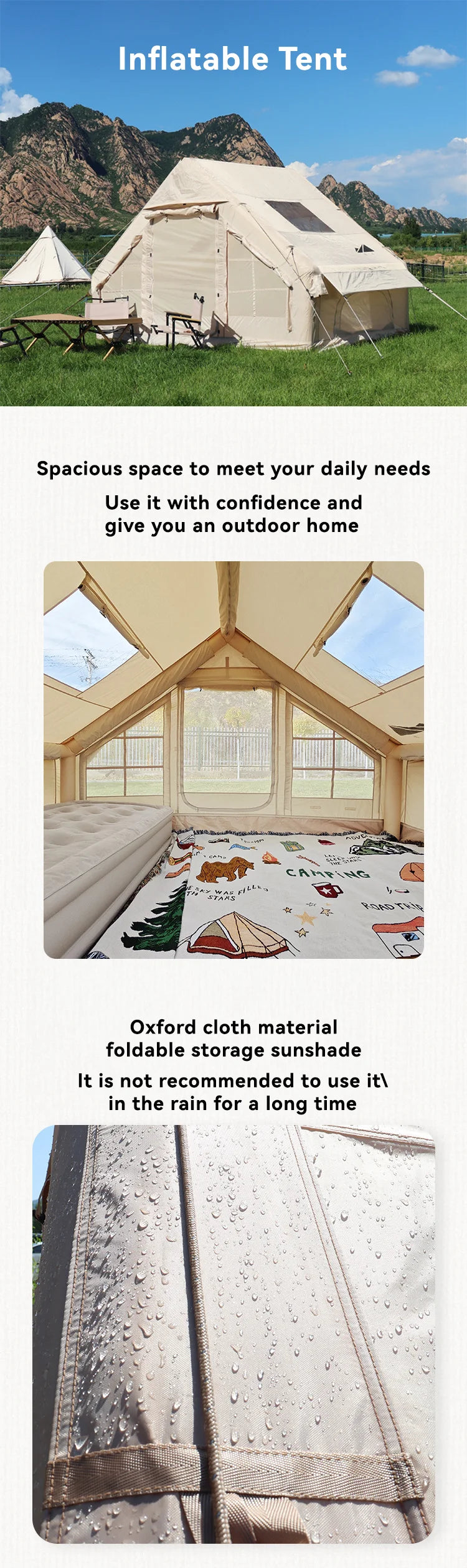 Waterproof Oxford Fabric Portable Inflatable House Tent for Family Outdoor Camping Quick Set-Up Air Tent