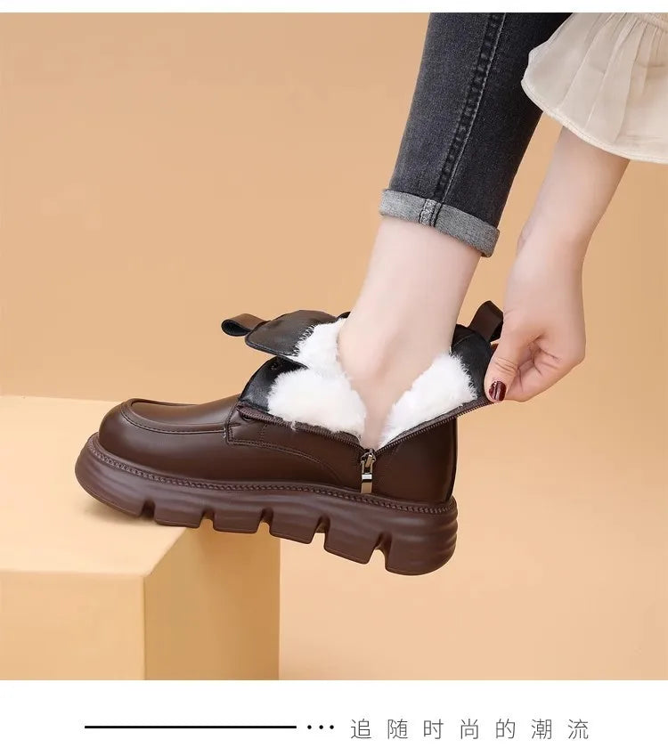 Women's Boots Winter New Fur Snow Boots Platform Plush Comfortable Anti Slip Warm Lace Up Cold Proof Cotton Ankle Boots Women