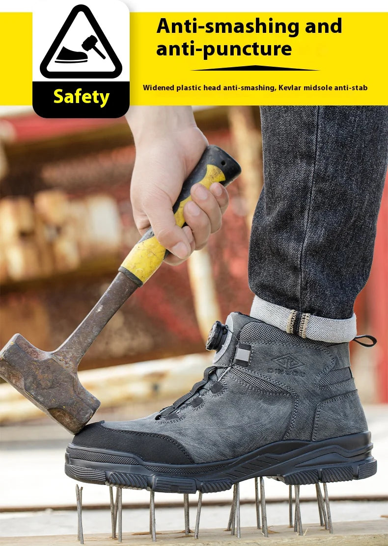 Rotating Buttons Work Boots Men Steel Toe Shoes Safety Boots Puncture-Proof Protective Shoes Waterproof Indestructible Shoes New