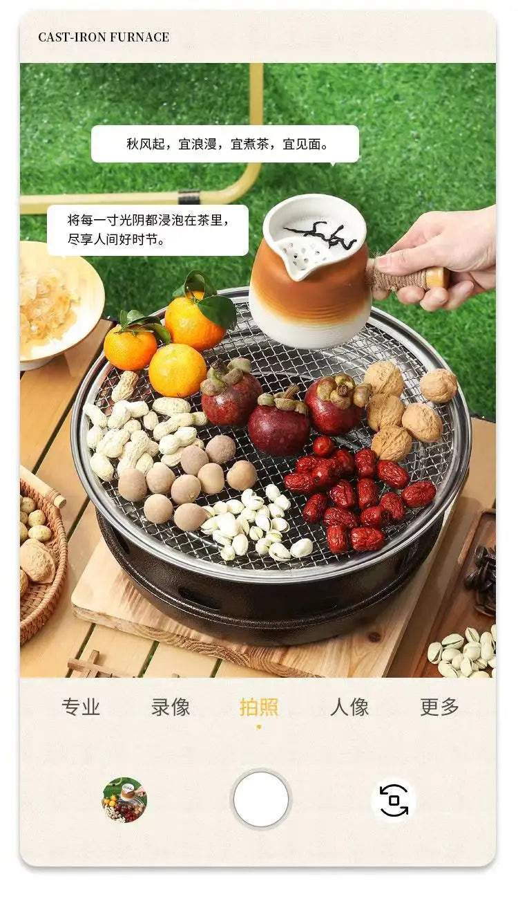 Portable Charcoal Grill Set for Outdoor BBQ Korean Style Smokeless Cooking Tea Stove Family Use