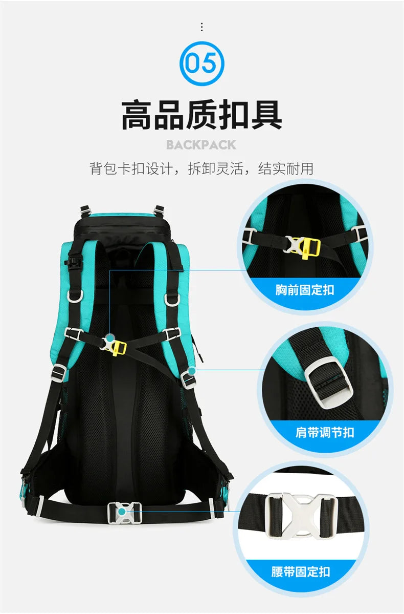 60L Large-Capacity Outdoor Mountaineering Backpack,Anti Splashing Water Wear-Resistant Camping Hiking And Cross-Country Backpack