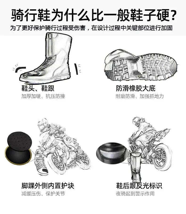 Motorcycle Boots Men Classic Motocross Boots with Reinforced Heel Toe Counter Waterproof Tall Motorcycle Touring Boot Botas Moto