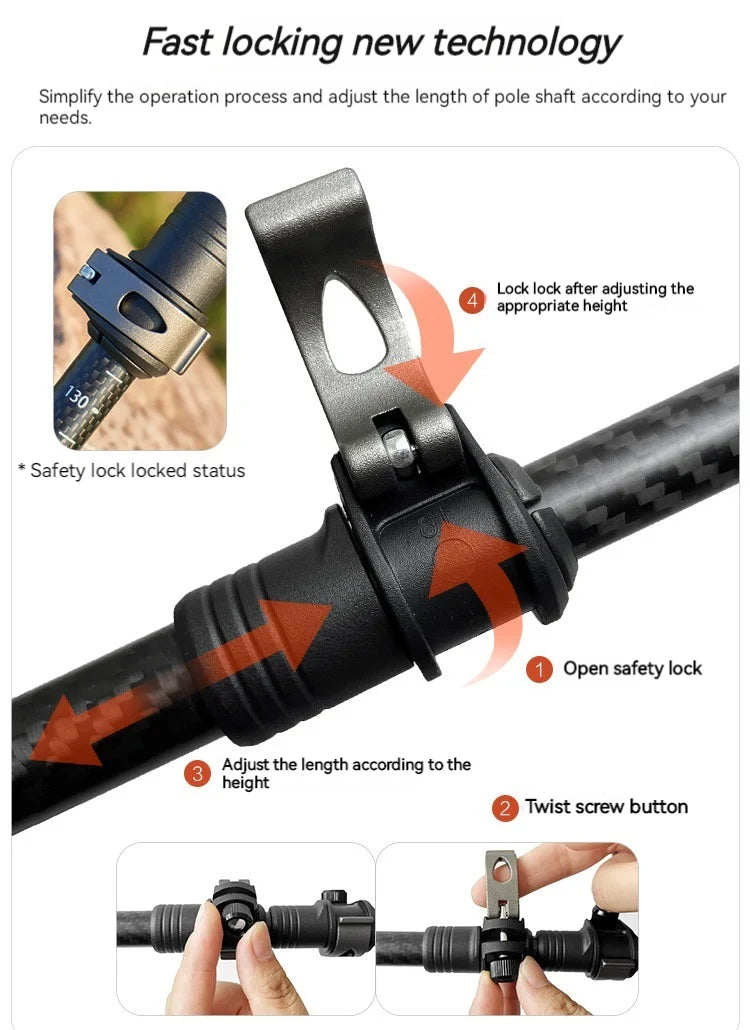 ASTA GEAR Carbon Fiber Climbing Alpenstock Ultra Light Aluminum Alloy  ul Tent Ceiling Support Rod Carbon Hiking  Climbing Stick