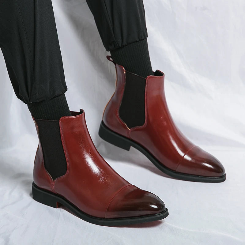 British Style Men's Black Chelsea Boots Women's Genuine Leather Red Sole Boots Cover Toe Flat Sole Boots Outdoor Casual Shoes