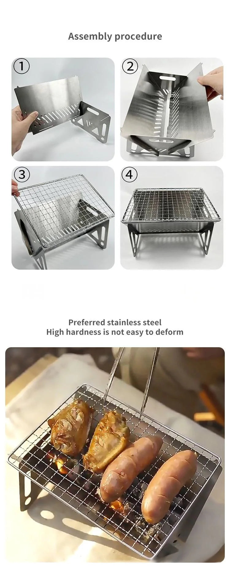 Outdoor Camping Charcoal Barbecue Grill For Party Beach Picnic Bbq Stove , Portable Stainless Steel Bbq Charcoal Grill