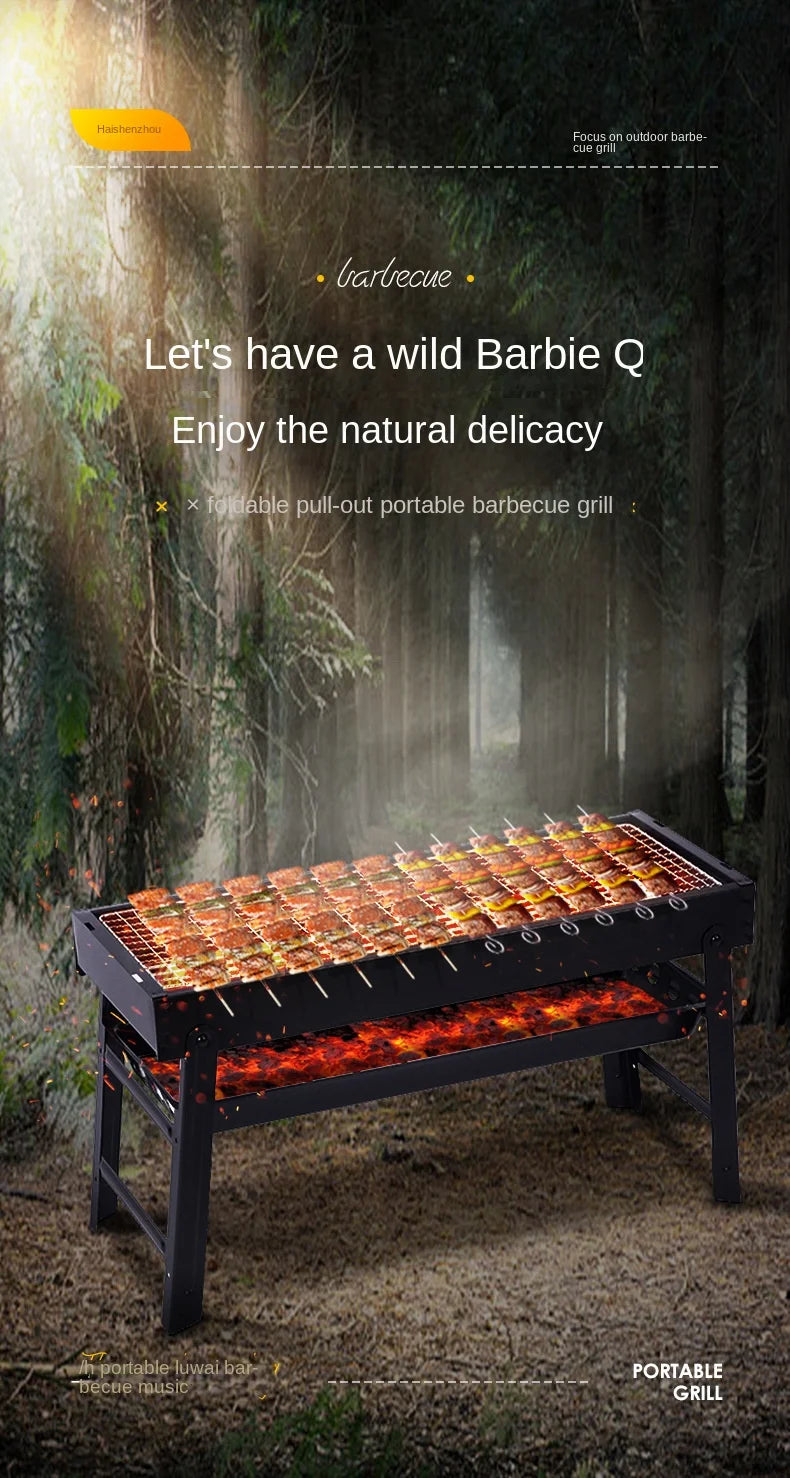 Cycling City Outdoor BBQ Stove Household Folding Grill Mini Barbecue Artifact Portable Charcoal Grill Pull-Out Charcoal Grill