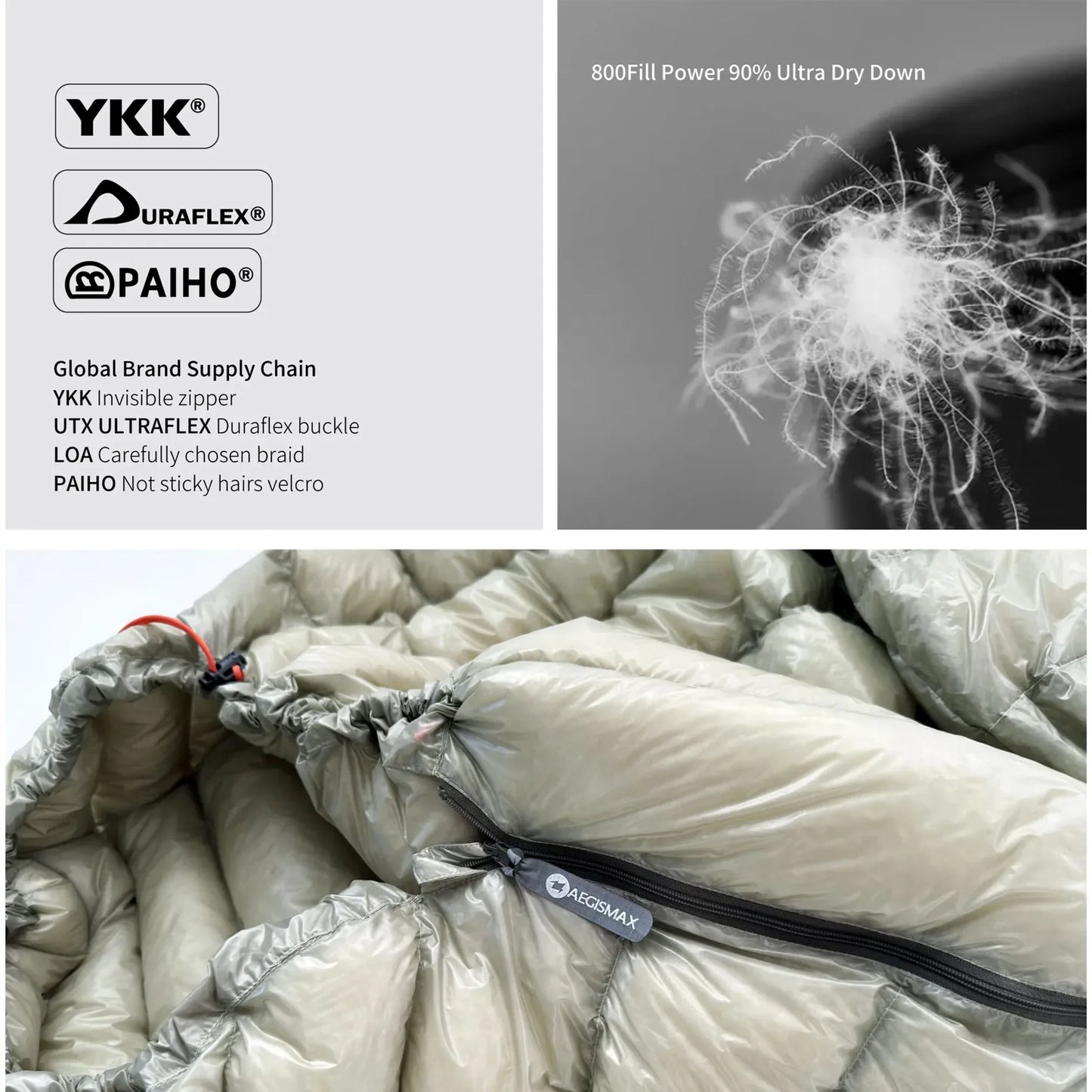 AEGISMAX AIR 10D 6 Degree Lightweight Ultra Dry Duck Down Pro 800FP Ultralight Sleeping Bag for Traveling Hiking Camping