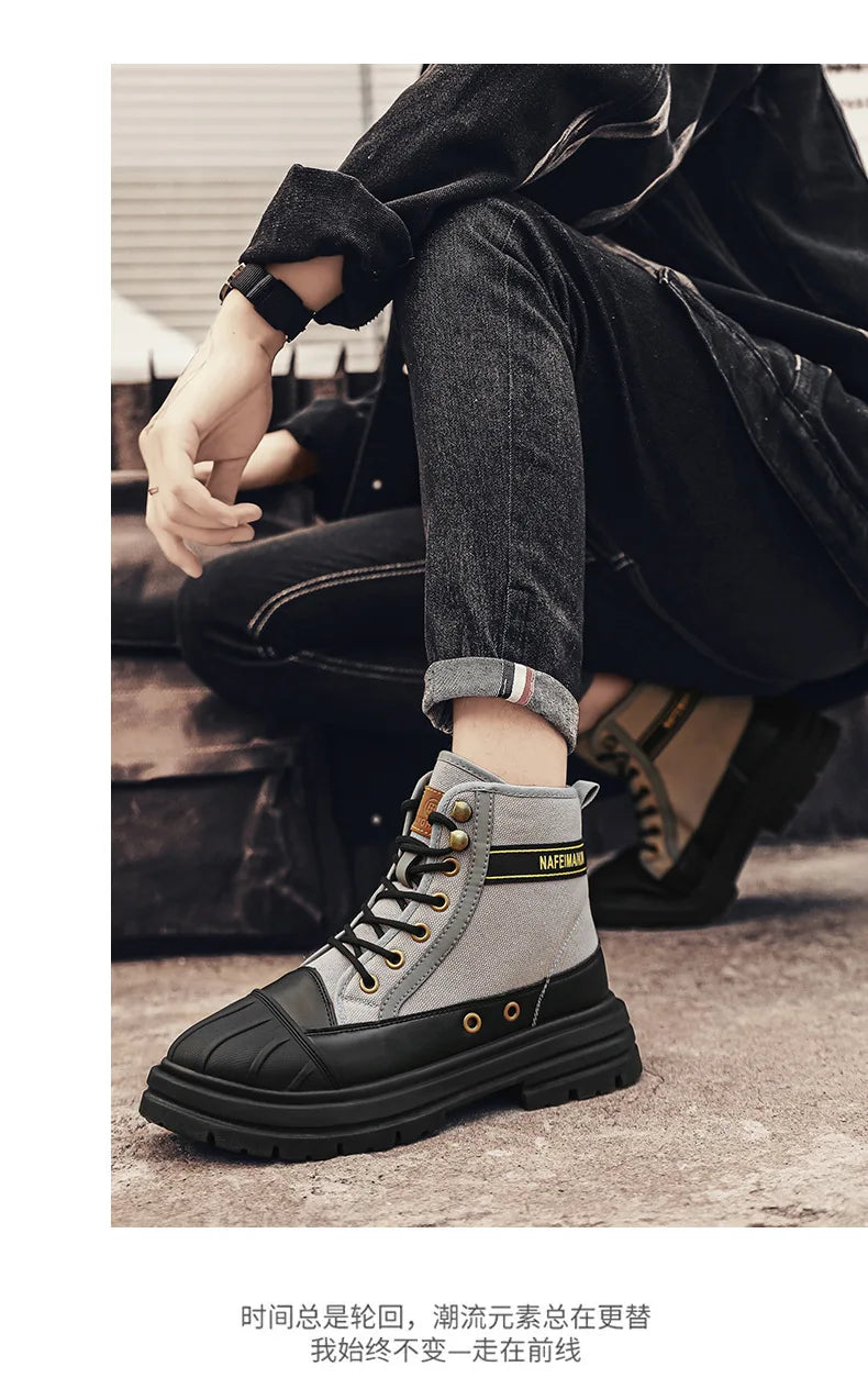 Luxury Men's High Top Ankle Boots Winter Motorcycle Boots Men Platform Safety Shoes Sneakers Work Boots for Men Tooling Booties