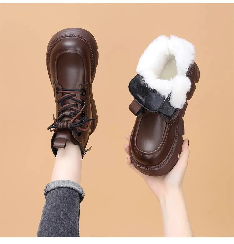 Women's Boots Winter New Fur Snow Boots Platform Plush Comfortable Anti Slip Warm Lace Up Cold Proof Cotton Ankle Boots Women