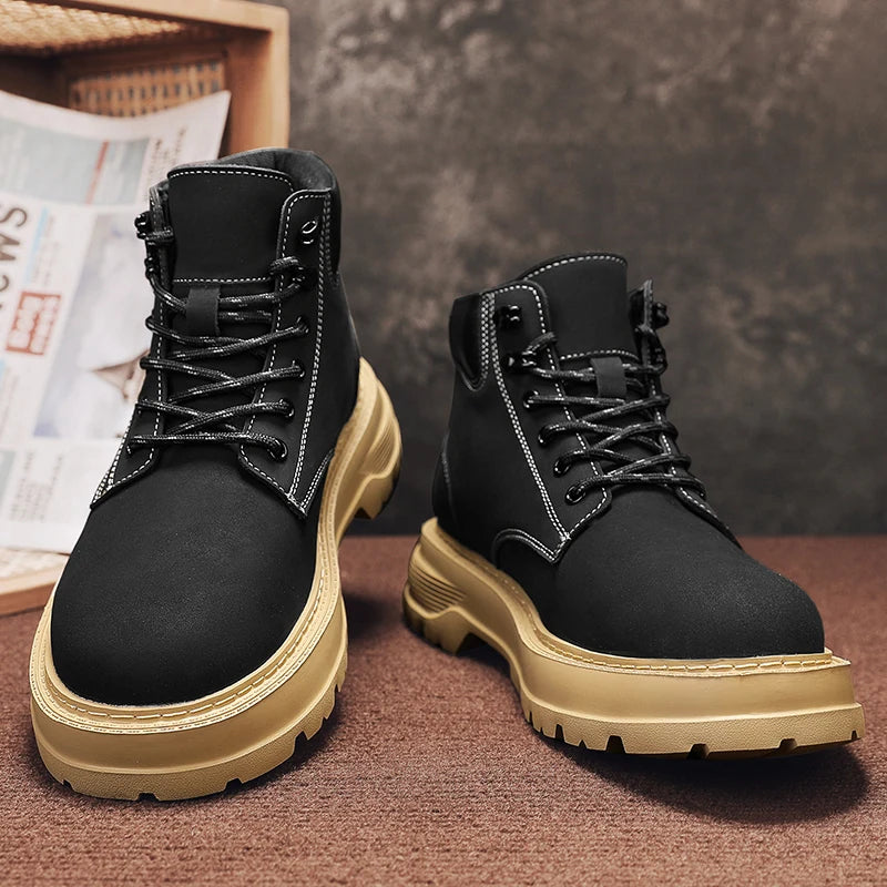 New Arrival Mens Ankle Boots Fashion Comfortable Motorcycle Boots Leisure Walk Male Basic Boots Outdoor High Top Shoes Sneakers