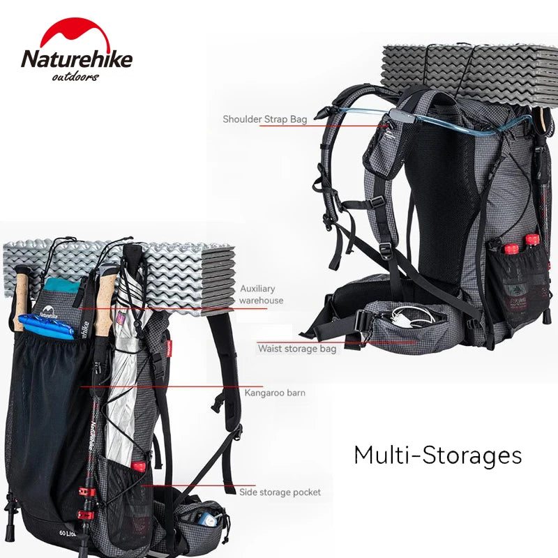 Naturehike Ultralight Backpack With Frame Waterproof Travel Bag Men Women Camping Climbing Hiking With Rainproof Cover 45L/65L