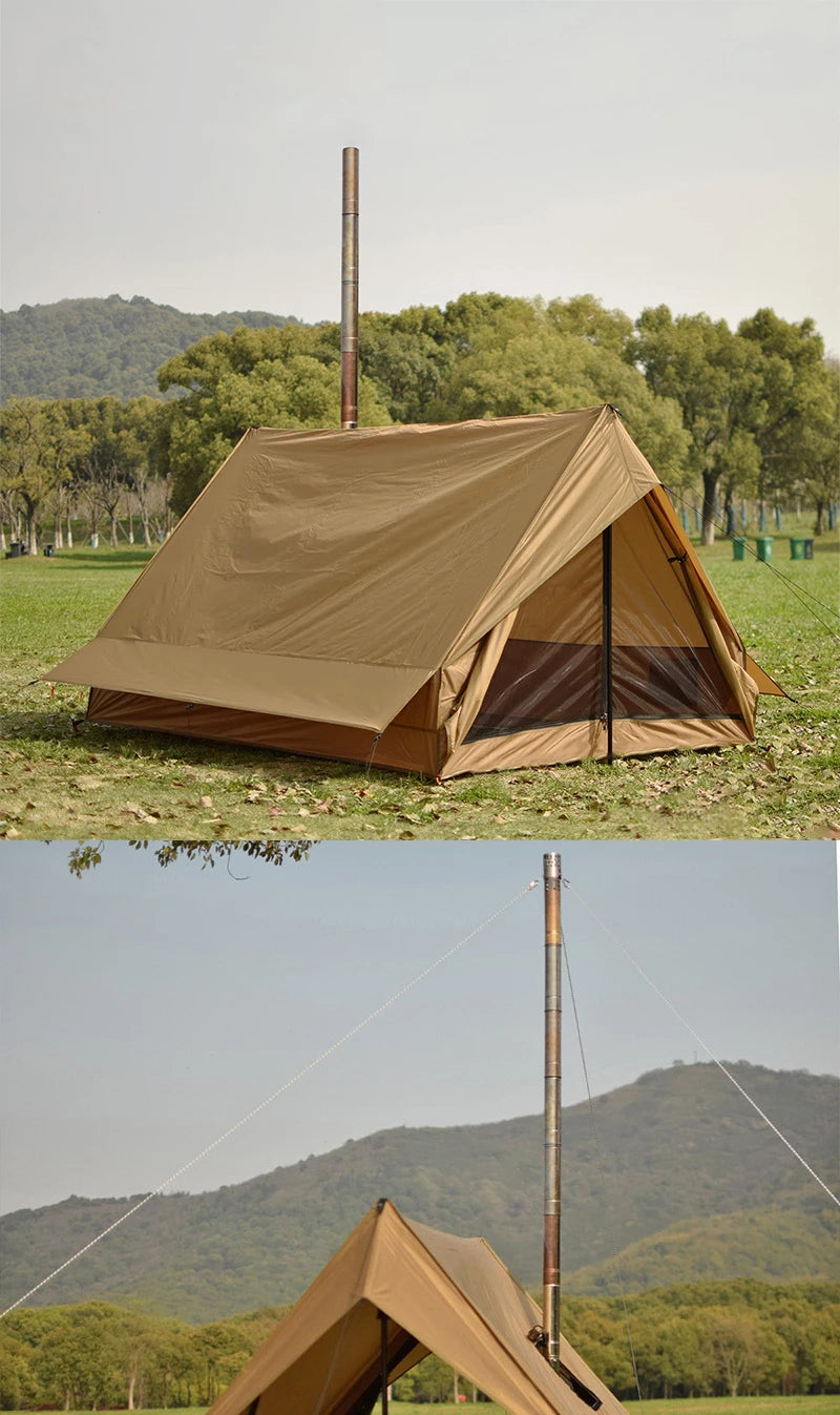 EMER Camping Hot Tent with Chimney Window Outdoor Ultralight Tipi Teepee Tent Pyramid Double Layer Bushcraft 2-Person BC Tent