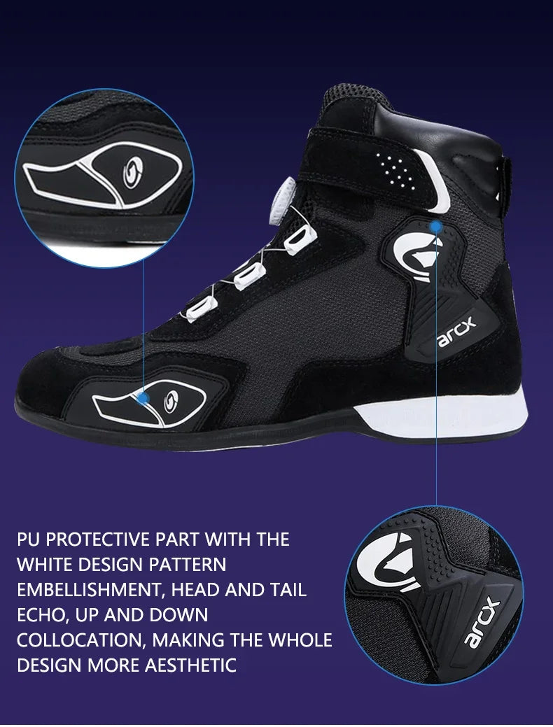 ARCX Black Motorcycle Protective Boots Men's Shoes Summer Breathable Knob Adjustment Design Anti-fall Durable Riding Equipment