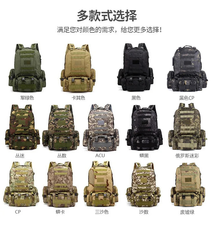 Tactical Backpack Military 50L Waterproof Hiking Backpack with MOLLE System for Outdoor Camping, Hunting, Travel, Daypack