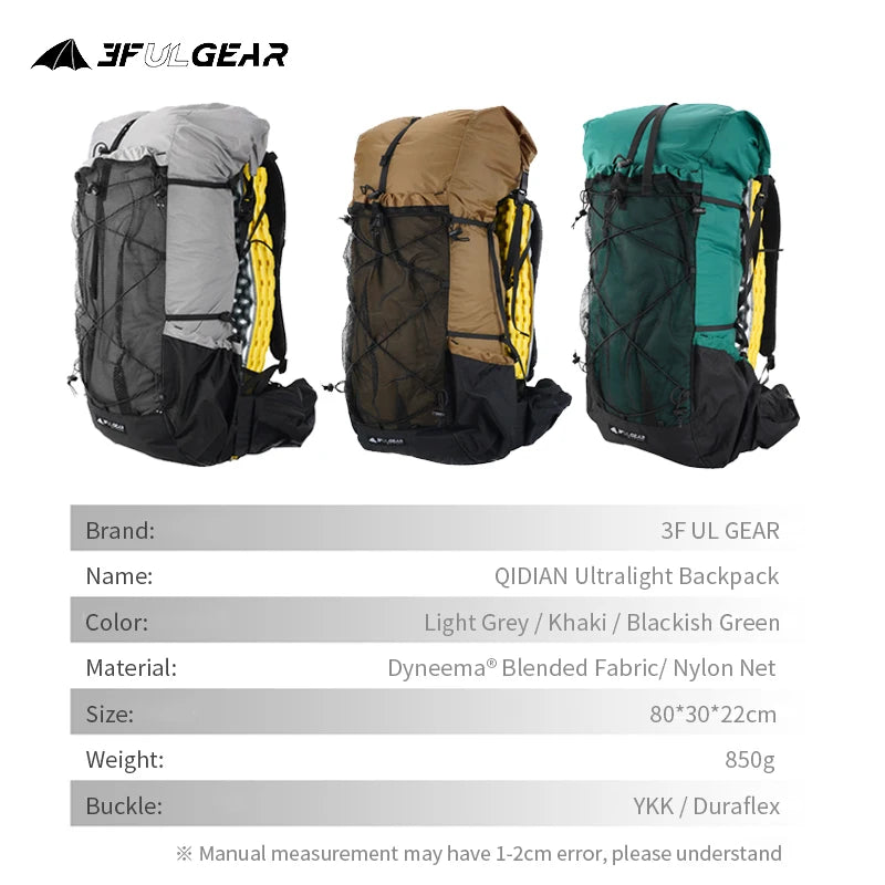 3F UL GEAR 40L+16L QIDIAN2.0 Backpack Ultralight Outdoor Camping Large Capacity Hiking Climbing Sport Waterproof Breathable Bag