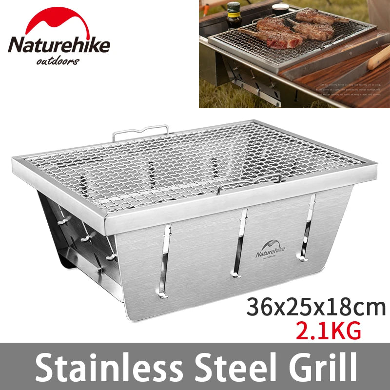 Naturehike Charcoal Grill Outdoor Barbecue Stove Cookware Firewood Heater Camping Accessories Portable Stainless Steel Burner