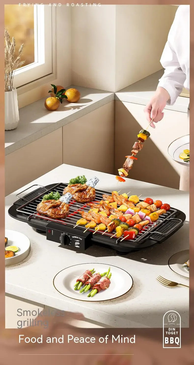 Electric Grill Indoor Smokeless Portable Food Barbecue Grill Smokeless Household Barbecue Grill Barbecue Skewers Portable Stove