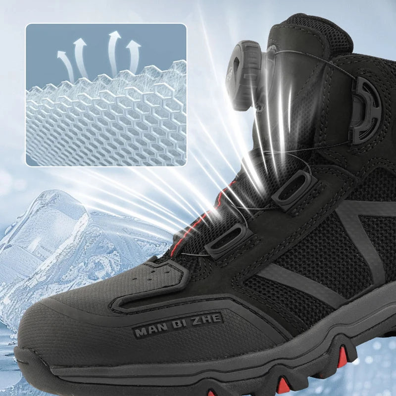 FEHER MQZ Series Motorcycle Boots Breathable Lightweight Non-slip Rotating Lace Up System Hiking Shoes for Riding and Climbing