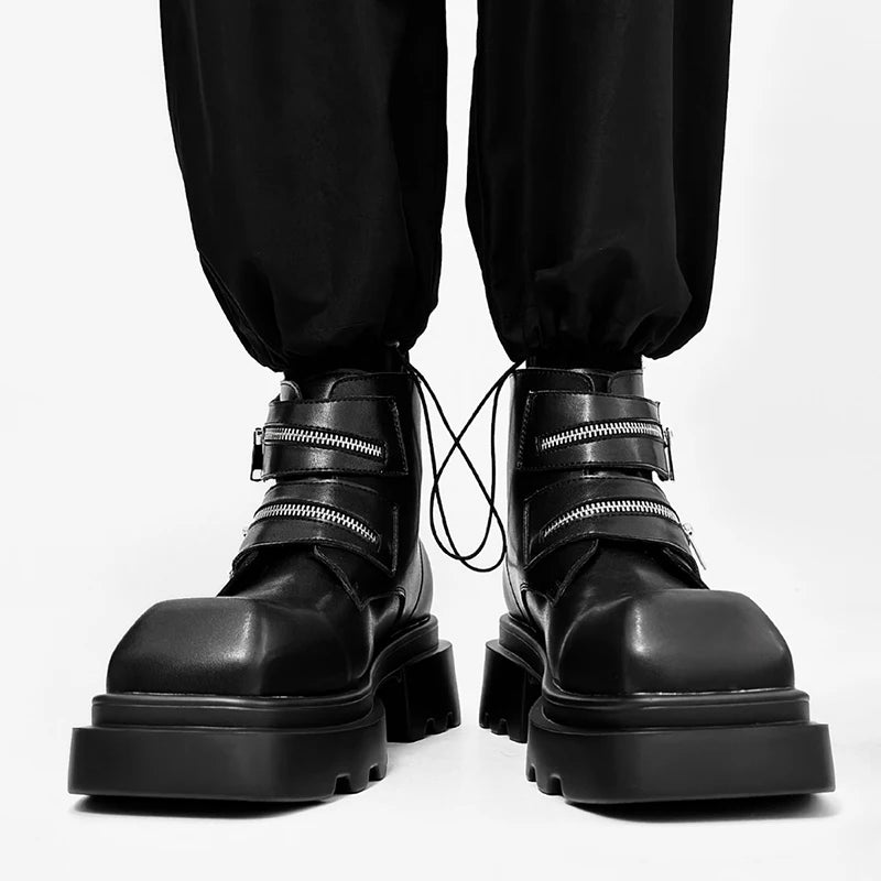 men fashion punk hip hop platform boots brand designer shoes cowboy original leather boot stylish square toe motorcycle botas