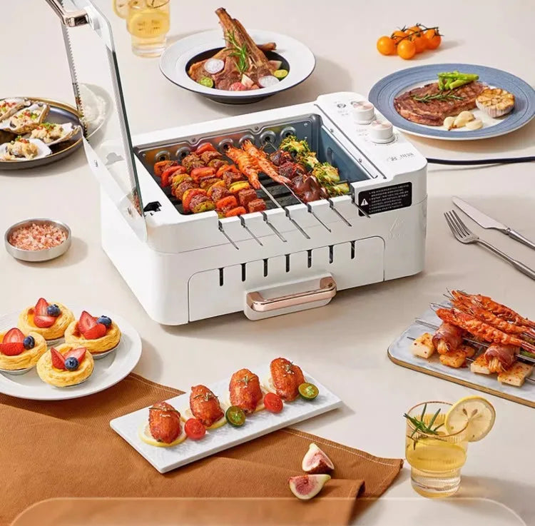 220V Chuanjian Automatic Rotating Electric Grill Skewer Machine Non Smoke BBQ Cooker for Home Use EW