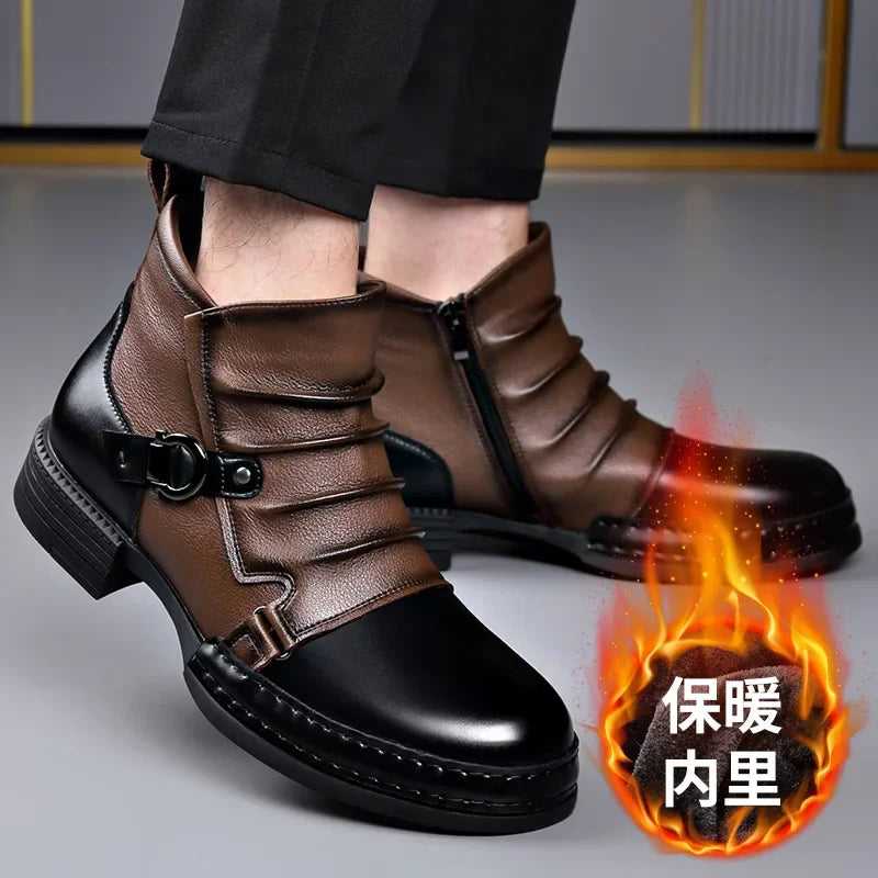Autumn Winter Retro Ankle Boots for Men Fashion Casual Size Zipper Motorcycle Boots Man New Designer Warm Platform Shoes Male